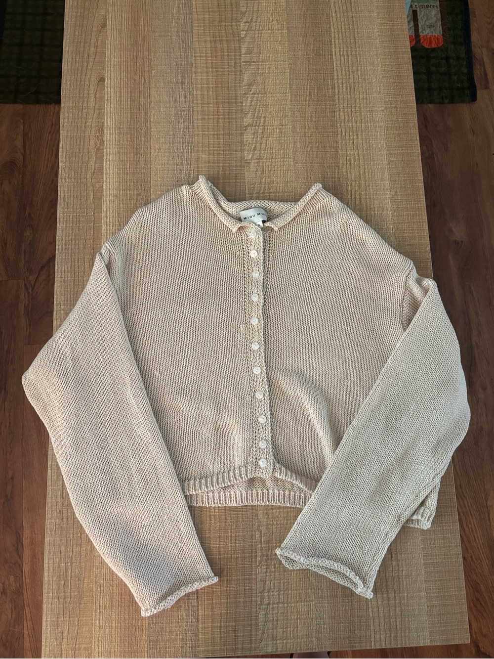 Light Beige Cropped Button-Front Knit Cardigan
